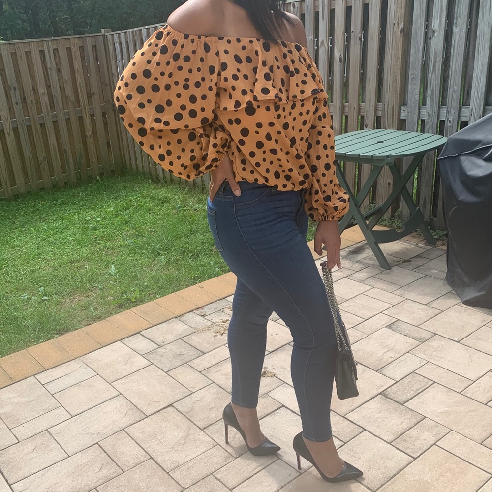 Off Shoulder Polka Dot Shirt
